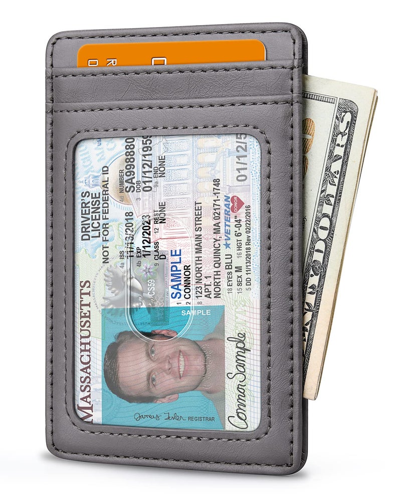 Buffway Mens Slim Wallet, Minimalist Thin Front Pocket Leather Credit Card Holder with RFID Blocking for Work Travel - Seattle Grey - Image 2